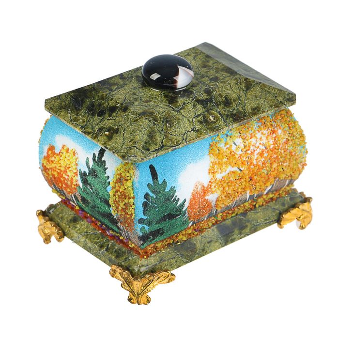 Шкатулка "Осень" змеевик, каменная крошка