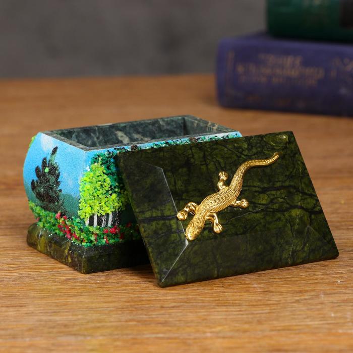 Шкатулка "Лето" с рисунком и ящеркой