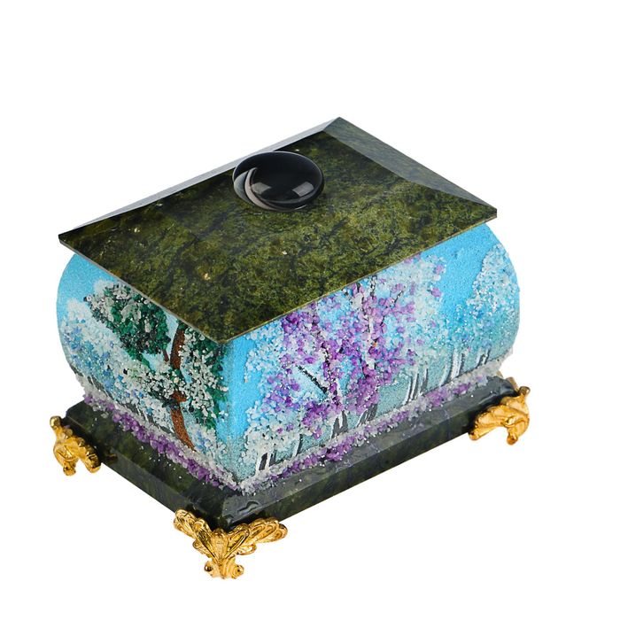 Шкатулка "Зима" змеевик, каменная крошка