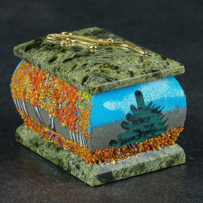 Шкатулка "Осень" с рисунком и ящеркой