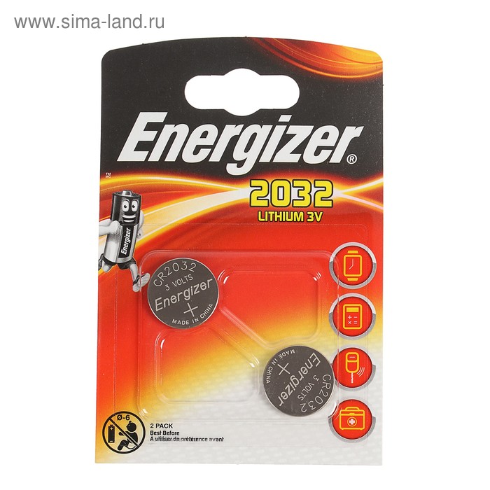 

Батарейка литиевая Energizer, CR2032-2BL, 3В, блистер, 2 шт.