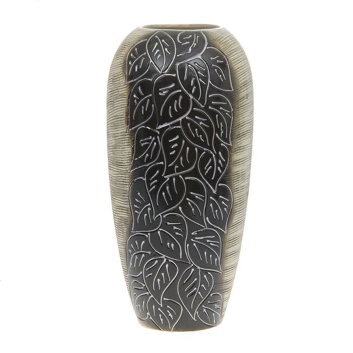 Ваза "Аурика" большая, листья, чёрная, шамот