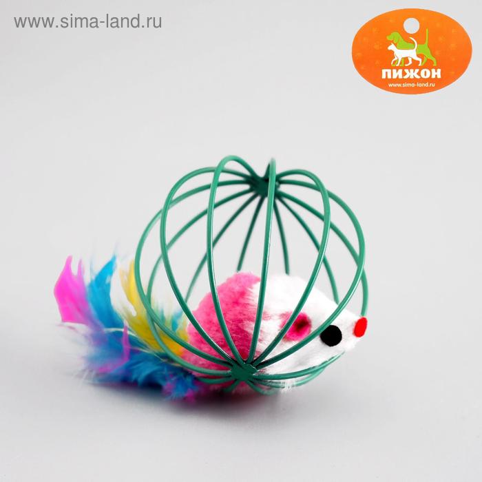 

Игрушка Мышь в шаре с перьями, 6 см, микс цветов