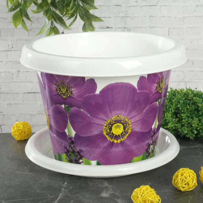 Кашпо круглое с поддоном 3,3 л "Фиалки"