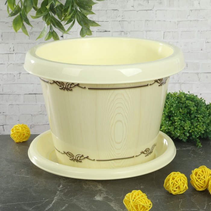 Кашпо круглое 3,3 л "Белёный дуб", с поддоном