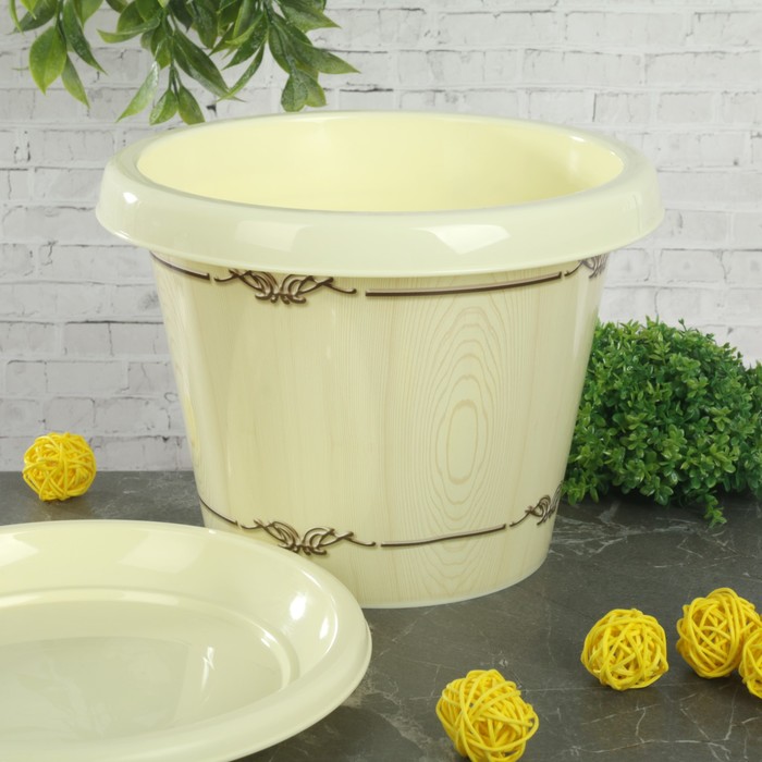 Кашпо круглое 3,3 л "Белёный дуб", с поддоном