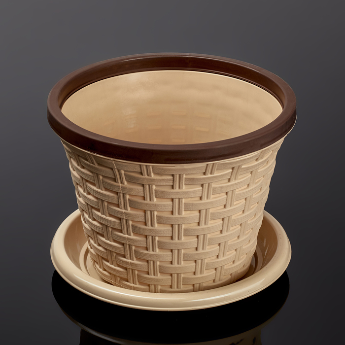Кашпо круглое 2,2 л "Ротанг" с поддоном, цвет бежевый
