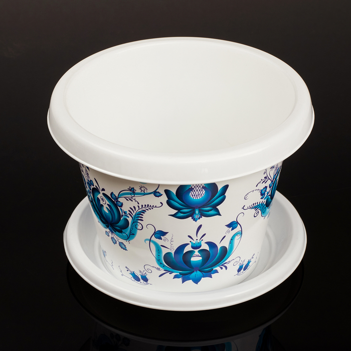 Кашпо круглое 2 л "Гжель" с поддоном