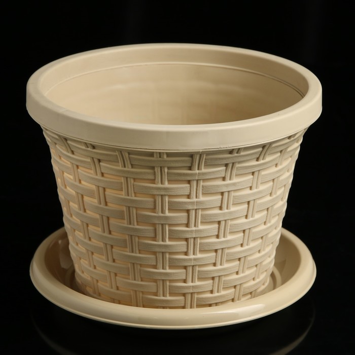 Кашпо круглое 3,4 л "Ротанг" с поддоном, цвет бежевый