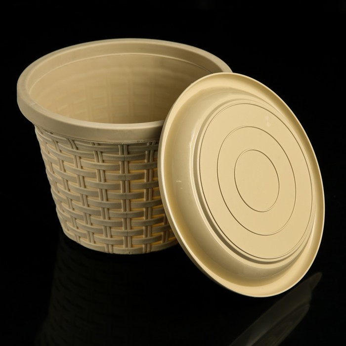 Кашпо круглое 3,4 л "Ротанг" с поддоном, цвет бежевый