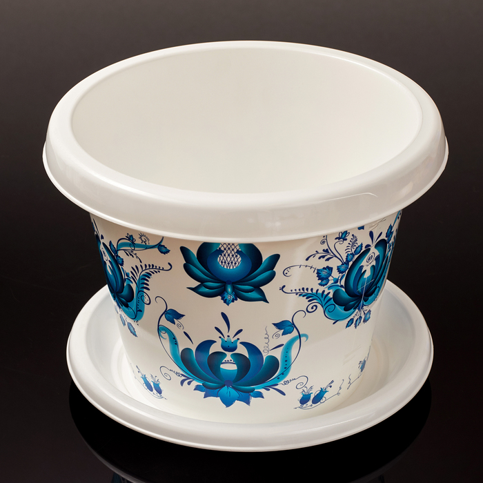 Кашпо круглое 3,3л "Гжель" с поддоном