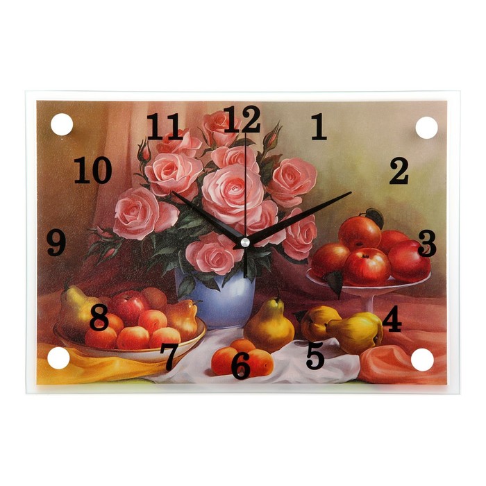 Часы настенные прямоугольные "Розы в вазе", 25х35 см микс