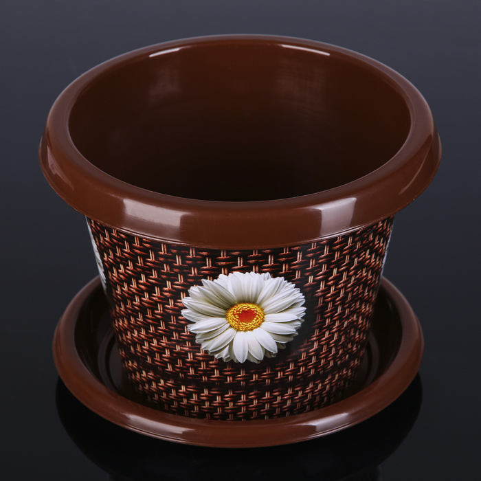 Кашпо круглое 2 л "Плетёнка", с поддоном