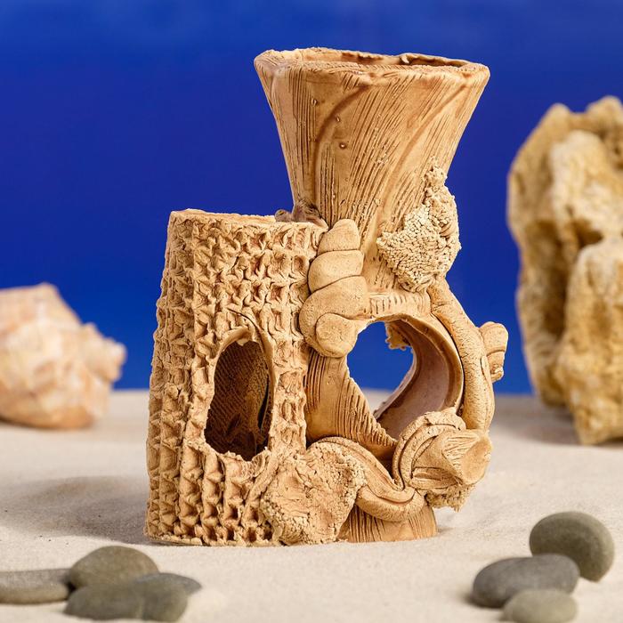 Декорации для аквариума "Амфора и дерево" малая, микс