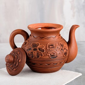 Чайник для заварки "Домашний", декор, глазурь, красная глина, 1 л