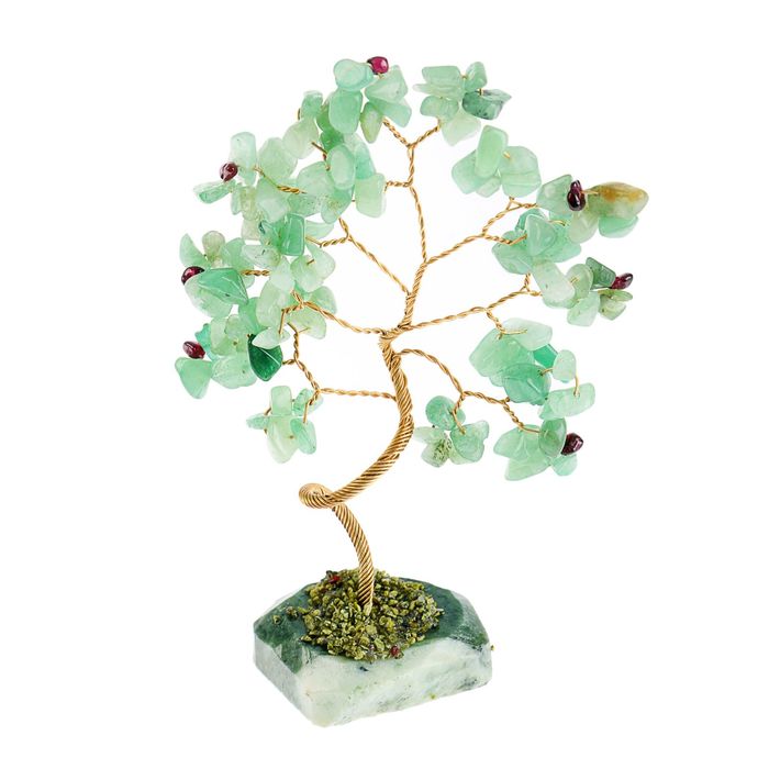 Дерево счастья "Зелёный авантюрин с гранатом", натуральный камень, 21 лист