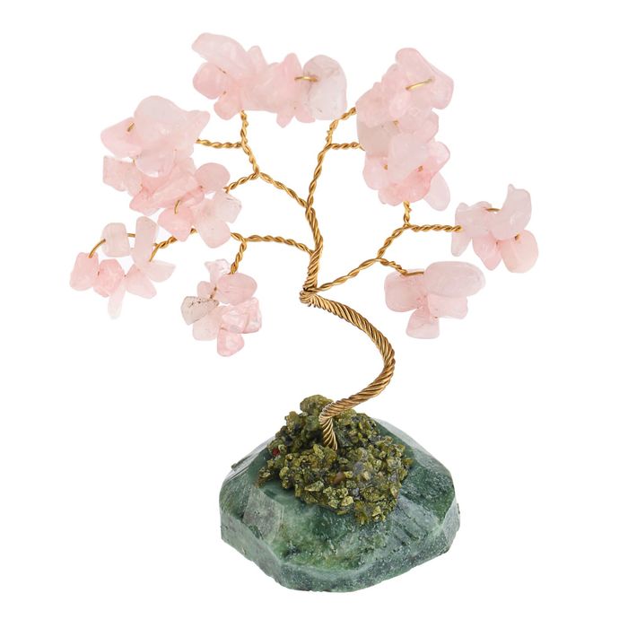 Дерево счастья "Розовый кварц, натуральный камень, 12 лист