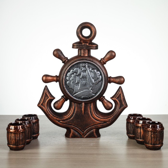 Штоф с рюмками "Якорь" бронза, 7 предметов, 1 л