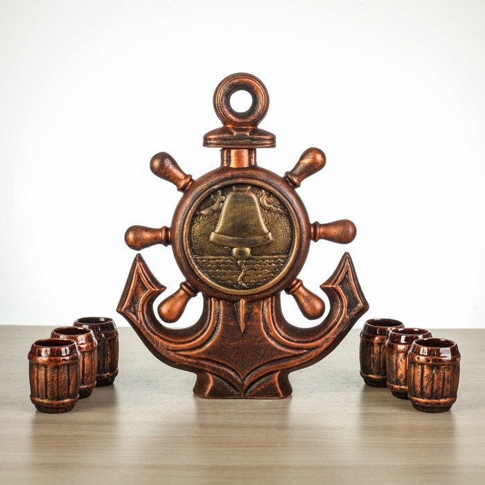 Штоф с рюмками "Якорь" бронза, 7 предметов, 1 л