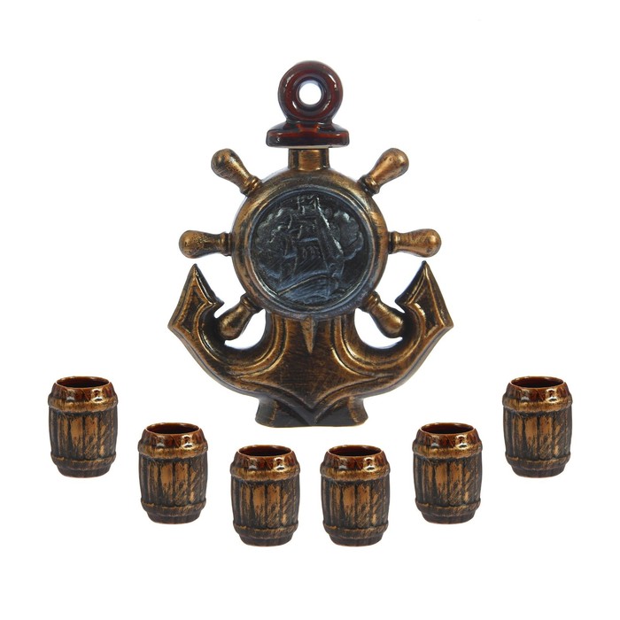 Штоф с рюмками "Якорь" бронза, 7 предметов, 1 л