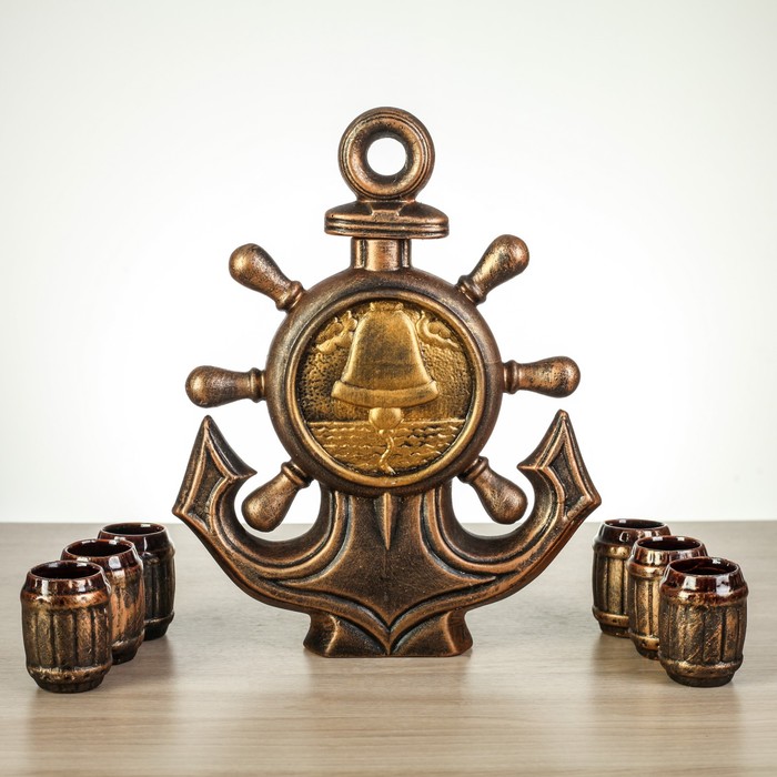 Штоф с рюмками "Якорь" бронза, 7 предметов, 1 л