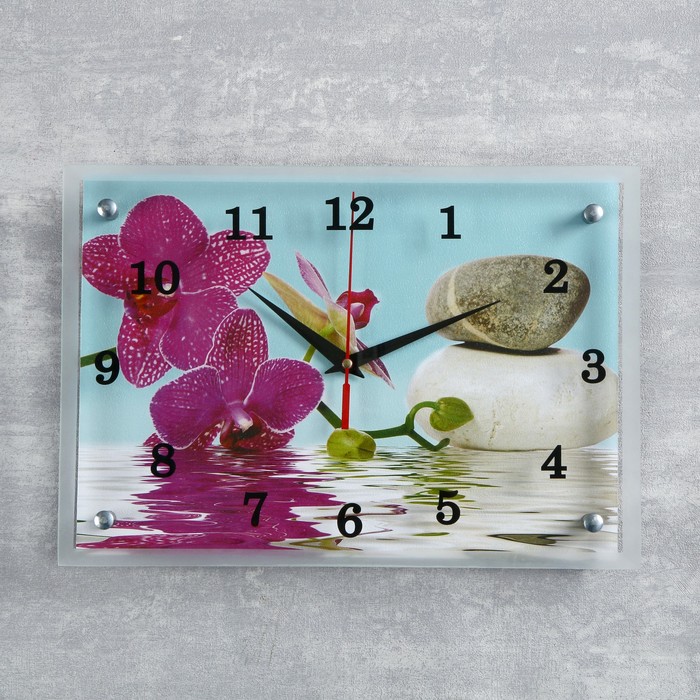 Часы настенные прямоугольные "Фиолетовая орхидея и галька", 25х35 см микс