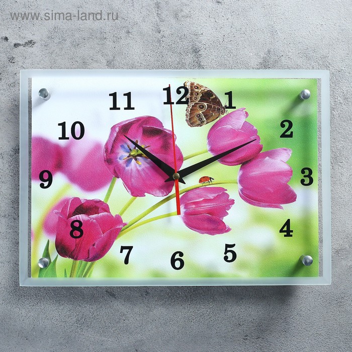 Часы-картина настенные, серия: Цветы, Бабочка на цветке, 25х35 см