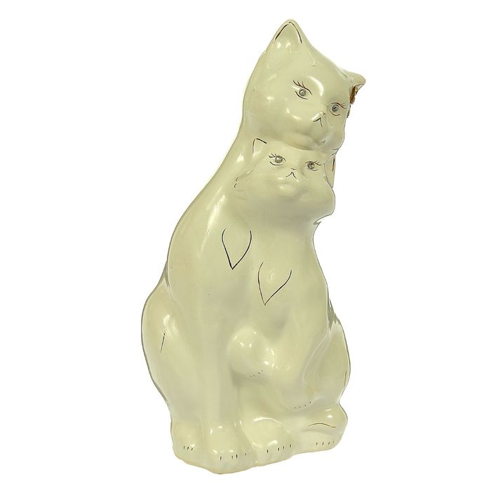 Копилка "Влюбленные кот и кошка" большая, глазурь, белая, микс