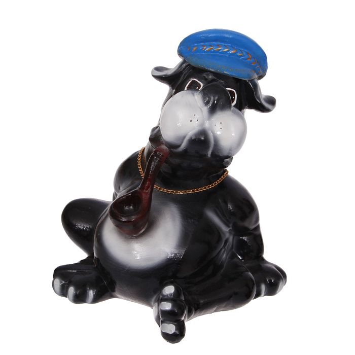 Копилка "Собака Толстопуз в кепке с трубкой" глянец, чёрная