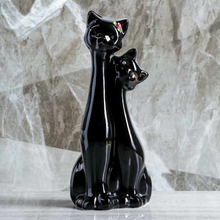 Копилка "Кошка и кот" глазурь, чёрная