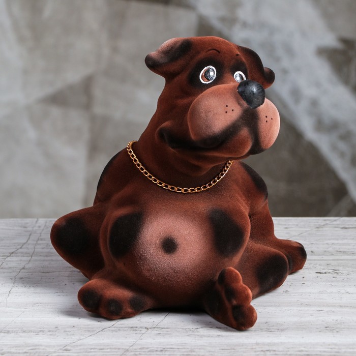 Копилка "Пес Толстопуз" малая, флок, коричневая