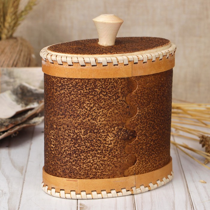 Туес овал специи «Птицы», чай, 15х9х14 см, береста