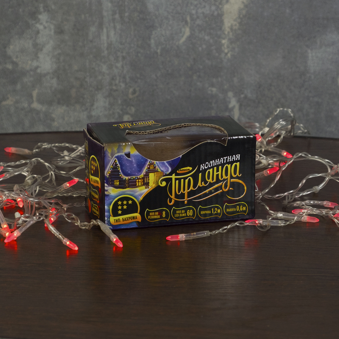 Гирлянда "Бахрома" Ш:1,2 м, В:0,6 м. “Игла”, Н.С. LED-60-220V, контроллер 8 р. КРАСНЫЙ