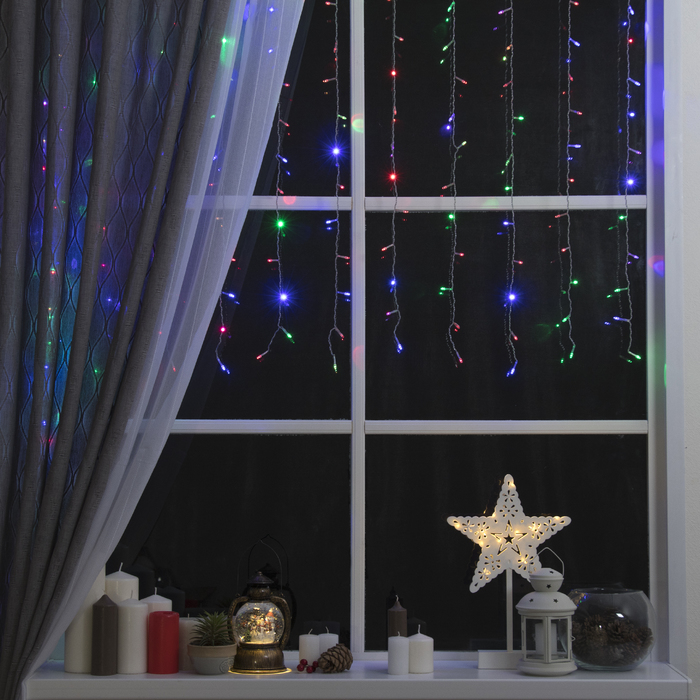 Гирлянда "Занавес" УМС вилка Ш:1,5 м, В:1 м, Н.С. LED-180-220V, моргает, МУЛЬТИ(RG/RB)