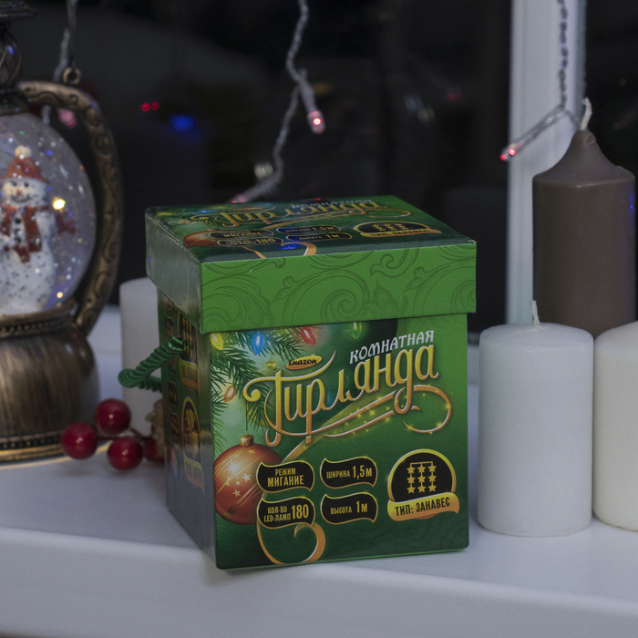 Гирлянда "Занавес" УМС вилка Ш:1,5 м, В:1 м, Н.С. LED-180-220V, моргает, МУЛЬТИ(RG/RB)