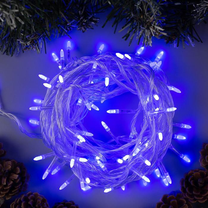 Гирлянда "Нить" 10 м с насадками "Игла", IP20, прозрачная нить, 100 LED, свечение синее, 8 режимов, 220 В