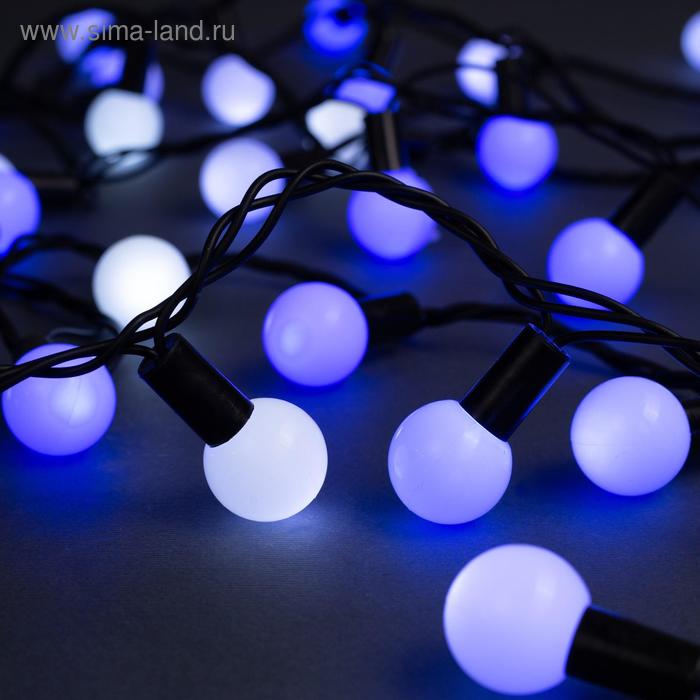 фото Гирлянда "нить" 10 м с насадками "шарики 2.5 см", ip44, тёмная нить, 100 led, свечение бело-синее, мигание, 220 в luazon lighting