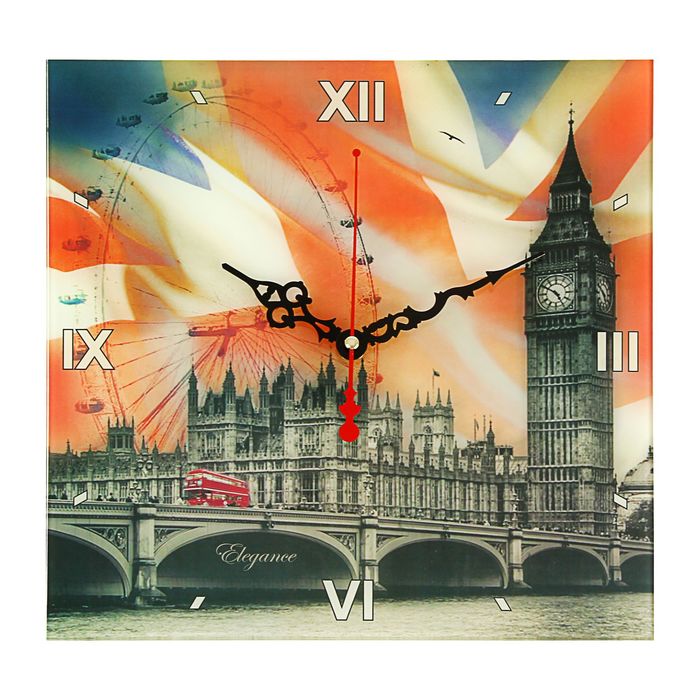 Часы настенные квадратные "Лондон, Биг Бен", стекло, 30х30 см