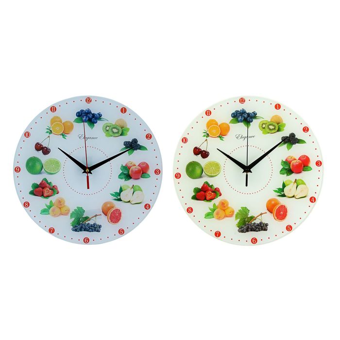 Часы настенные круглые "Фруктово-ягодное ассорти", стекло, 30х30 см, микс