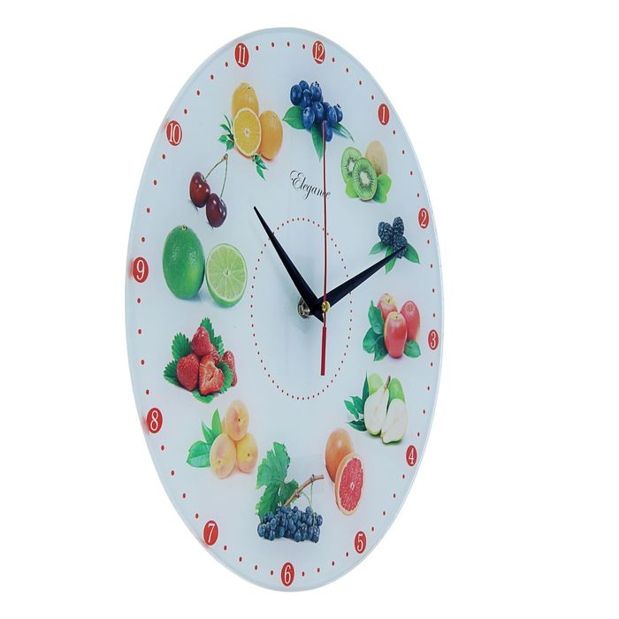 Часы настенные круглые "Фруктово-ягодное ассорти", стекло, 30х30 см, микс