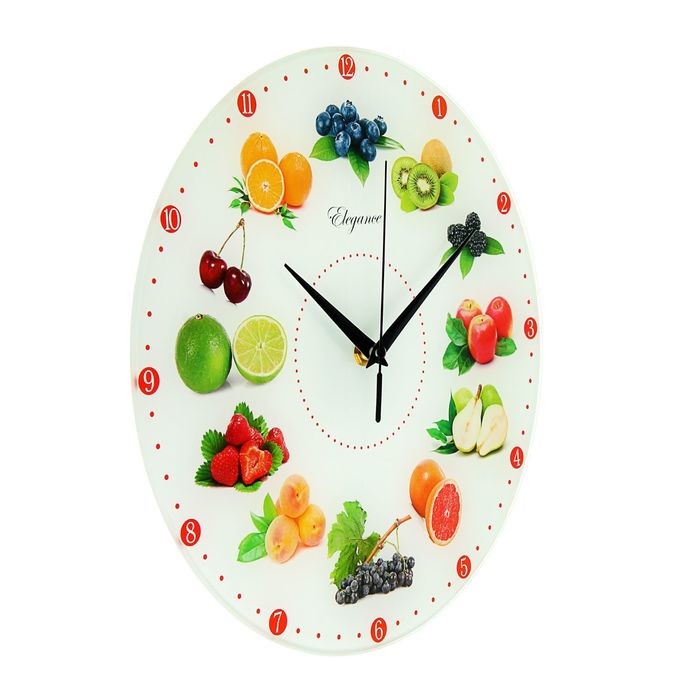 Часы настенные круглые "Фруктово-ягодное ассорти", стекло, 30х30 см, микс
