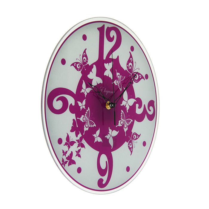 Часы настенные круглые "Фиолетовые бабочки", стекло, 30х30 см