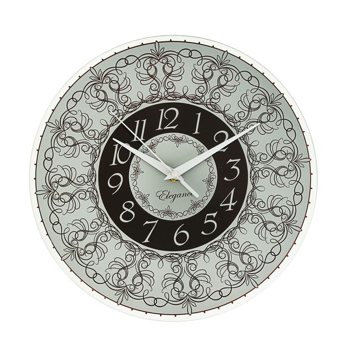 Часы настенные круглые "Узоры", черно-серые, 30х30 см