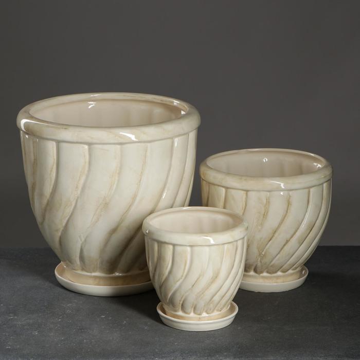 Набор кашпо 3 шт. "Витое" белое 16 л/ 6,5 л/ 2,5 л