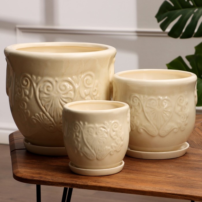 Набор кашпо 3 шт. "Сириус" белое 8,5 л/ 3,5 л/ 1,6 л