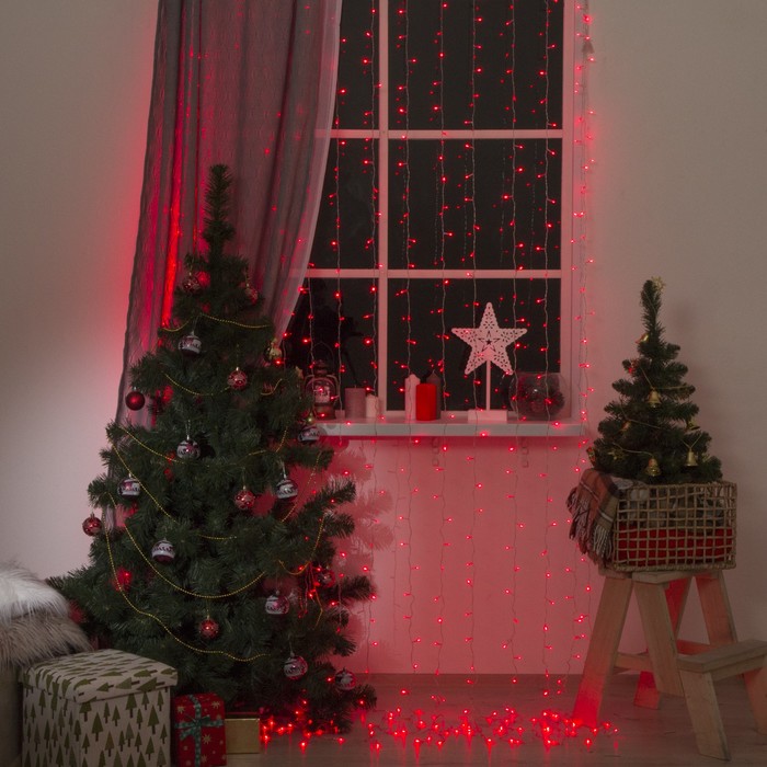 Гирлянда "Занавес" УМС вилка Ш:2 м, В:3 м, Н.С. LED-720-220V, контр. 8 р, КРАСНЫЙ