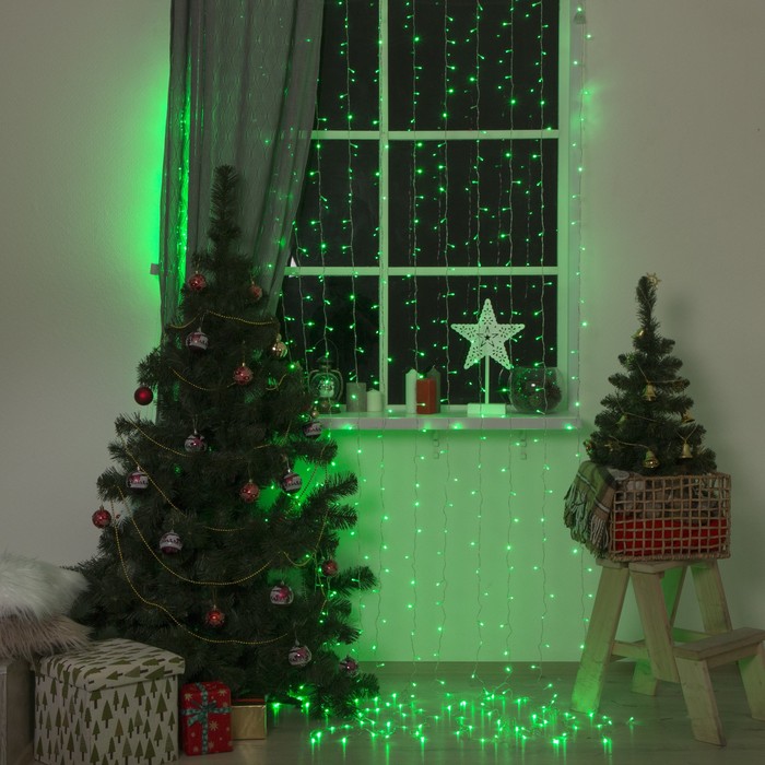 Гирлянда "Занавес" УМС вилка Ш:2 м, В:3 м, Н.С. LED-720-220V, контр. 8 р, ЗЕЛЕНЫЙ