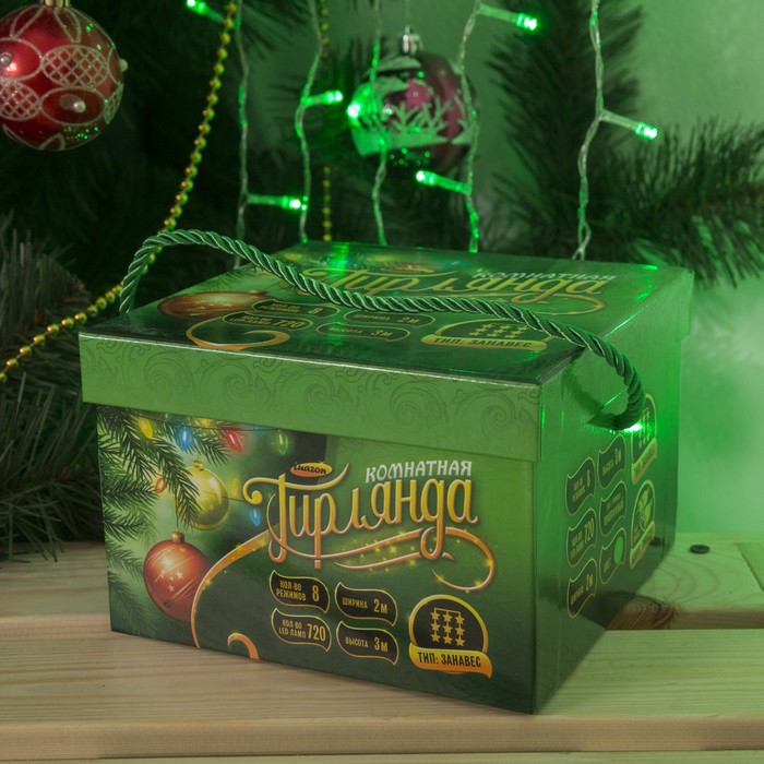 Гирлянда "Занавес" УМС вилка Ш:2 м, В:3 м, Н.С. LED-720-220V, контр. 8 р, ЗЕЛЕНЫЙ