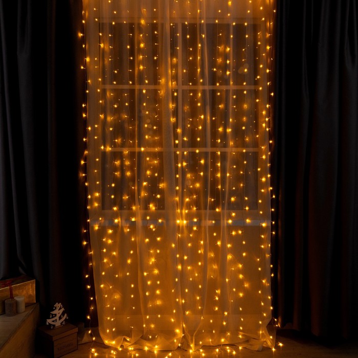 ЗАНАВЕС, УМС вилка Ш:2 м, В:3 м, Н.С. LED-720-220V, 8 режимов, ЖЕЛТЫЙ