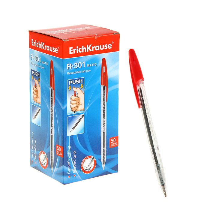 Ручка шариковая автоматическая Erich Krause R-301 MATIC, стержень красный, узел 1.0 мм, EK 38511